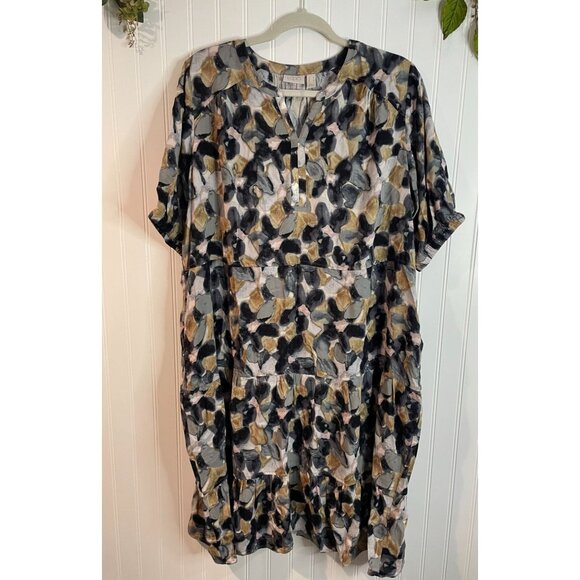 LOGO By Lori Goldstein Multi-Color Abstract Print Tiered Rayon Dress Womens M - Picture 2 of 13